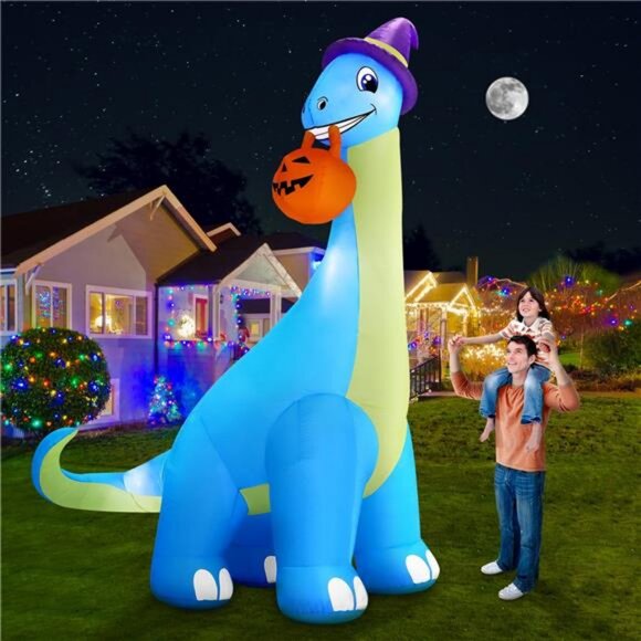 13Ft Giant Halloween Inflatable Decorations Dinosaur, Build-in LEDs & Strong